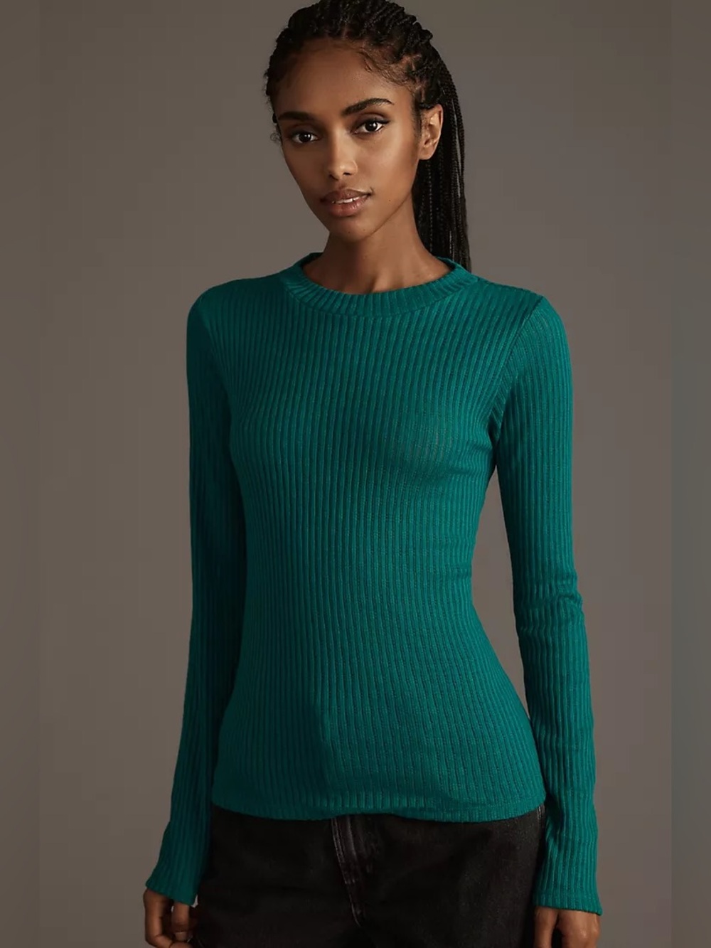 Anthropologie Ribbed Long Sleeve Sweater Knit Top in Teal, Size L - Picture 3 of 11
